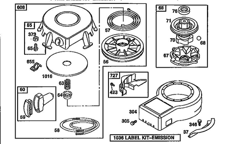 Rewind Starter Diagram and Parts List for 287700  Briggs and Stratton Engine
